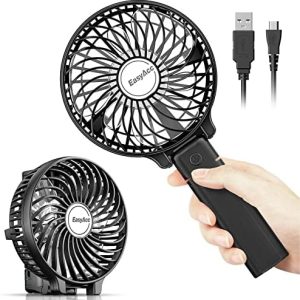 EasyAcc Handheld Fan Portable USB Fan 3 Speeds [Lifetime Service] 180° Foldable Powered Personal Mini Electric Fan With Rechargeable Battery Folding Adjustable Speeds Fan Home Travel Outdoor Black