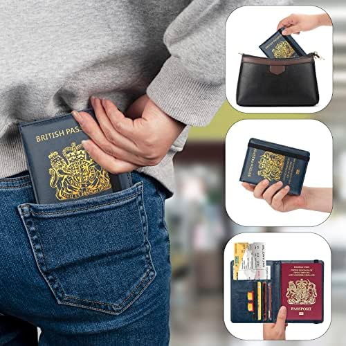 Passport Holder Cover Travel Wallet Organiser, Passport Case with RFID Blocking, PU Leather Travel Document Holder for Passport, Business Cards, Credit Cards, Boarding Passes (Blue) - Image 7