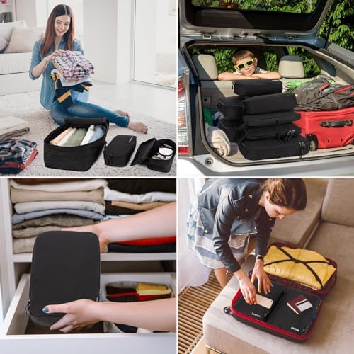 Compression Packing Cubes, Lumesner 8 Set Travel Packing Cubes for Carry on Suitcases, Compression Suitcase Organizers Bag Set & Travel Cubes (8-piece, Black) - Image 7