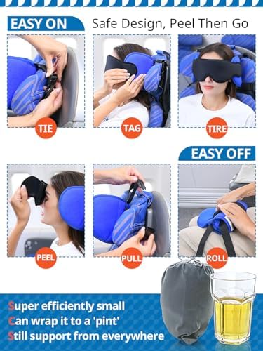 Travel Pillow for Airplane, Neck Pillow for Sleeping Travel with Eye Mask, Airplane Pillow for Long Flight, Kids Travel Pillows for Car, Road Trip Car Headrest,Stop Bobblehead, Black - Image 4
