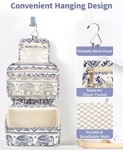 Travel Hanging Toiletry Wash Bag Makeup Cosmetic Organizer for Women Waterproof (Elephant) - Image 5