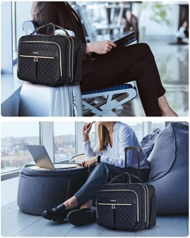 bagsmart 17.3 Inch Rolling Laptop Bag Women Men,Rolling Briefcase for Women with Wheels,Rolling Computer Bags Laptop Case for Office Travel Business,Quilted Black - Image 6