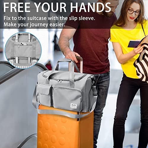 Gym Bag, Travel Bag with Wet Pocket, Portable Overnight Bags for Women, Waterproof Lightweight Gym Bag Mens for Weekender, Vacation(Grey) - Image 6