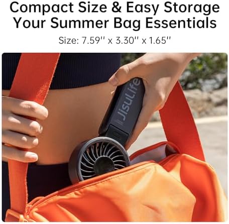 JISULIFE Handheld Fan Life7 – Ultimate Flexibility: High-Power Motor, LED Display, 5000mAh Rechargeable, 5-Speed, Foldable Design, 3-IN-1 Portable Hand/Desk/Neck Fan for Travel, Gift for Women (Black) - Image 8