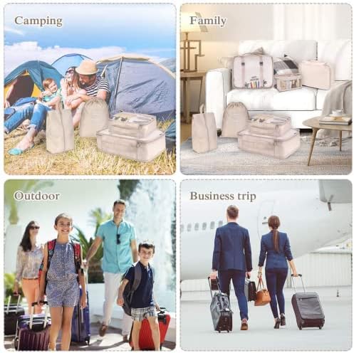 SHAINE Packing Cubes 8pcs Compression Luggage Organiser Bags Waterproof Travel Essentials for Flying Suitcase (QC01BE-DDD), Beige - Image 6