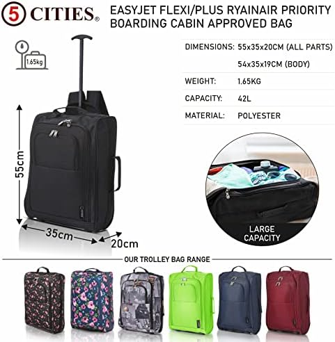 5 Cities 21"/55cm Backpack Trolley Bag Carry On Lightweight Travel Cabin Approved with Shoulder Straps Wheels Suit Case Hand Luggage with 2 Year Warranty - Image 4