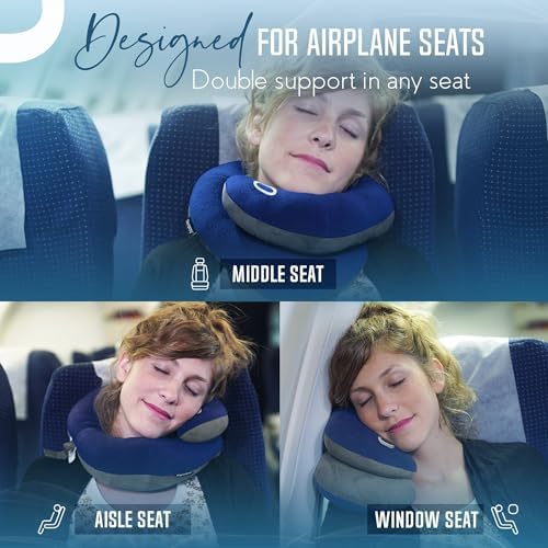 BCOZZY Travel Neck Pillow for Airplane – Patented Double Support for Head, Neck, and Chin. Best for Long Flights, Plane Sleeping, and Car Rides. Adjustable Size. Fully Washable. Carry Bag. Large, Navy - Image 8