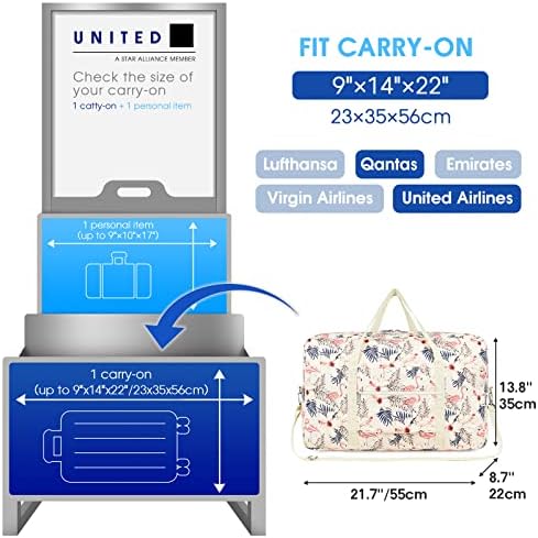 for Airlines Large Cabin Bag 56x45x25 Foldable Travel Duffel Bag Holdall Tote Carry on Luggage Overnight for Women and Men 40L (Beige Flamingo) - Image 2