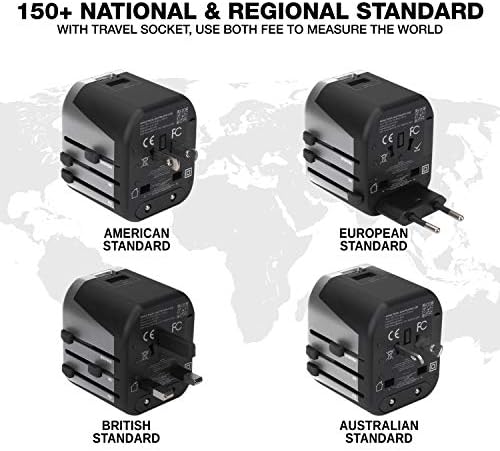 Worldwide Travel Plug Adapter with 2 USB 2.4A Charging Ports | International Universal AC Socket, Dual Safety Fuse, Chip Protector for US UK EU AU Mobile Phone Tablet Laptop Gadget (Grey) - Image 2