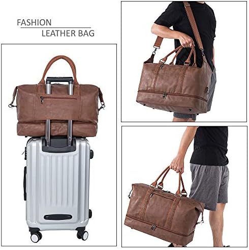 Leather Travel Bag with Shoe Pouch,Weekender Overnight Bag Waterproof PU Leather Large Carry On Bag Travel Tote Duffel Bag for Men or Women - Image 7