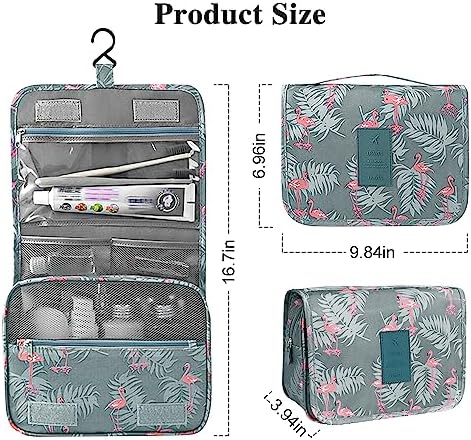 Hanging Toiletry Bag, Travel Wash Bag Womens Cosmetic Bag Waterproof Shaving Bag Toiletries, Shower Bathroom with Handle (Flamingo) - Image 2