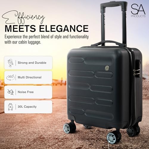 Cabin Suitcase, Easy Jet 45x36x20 Cabin Bag | Lightweight, Telescopic Handle, Hard Shell Small Carry on Suitcase with Wheels | Travel Luggage (Black) - Image 2
