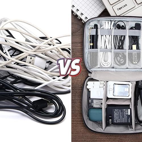 Travel Cable Organiser, 24.5×18×10cm Electronics Accessories Organizer, Universal Carry Travel Gadget Electronics Accessories Bag for Cables, Power Bank, USB Drive, Charger, Hard Disk (Black) - Image 5