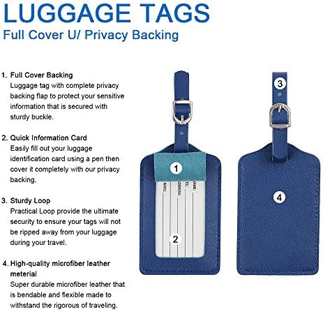 Luggage Tags, Microfiber Leather Personalized Suitcase Tag Set Luggage id Tags Labels Travel Accessories-Set of 4(Blue) - Image 4