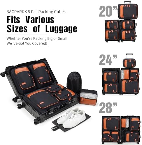 8 Set Packing Cubes for Travel, Lightweight Vacation Travel Essentials, Travel Accessories for Suitcase Organizer Bags Set (Black) - Image 3