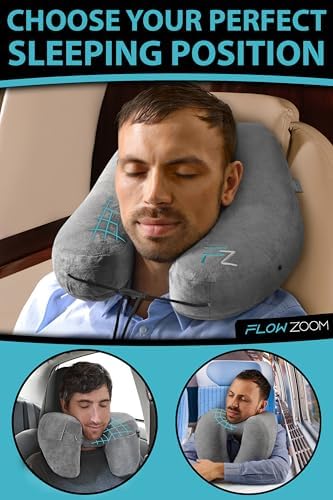 AIR Inflatable Travel Pillow for Airplane - Hooded Neck Pillow for Travel - Inflatable Travel Neck Pillow - Plane Pillow - Neck Cushion - Flight Pillow - Travel Neck Pillows - Grey - Image 3