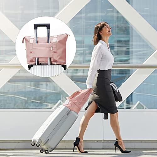 Flintronic Duffel Bag, Foldable Overnight Weekend Bags for Women, Lightweight Hospital Bag with Wet and Dry Separation Bag, Large Holdall/ Cabin Bag for Gym, Sports and Travel - Pink - Image 8