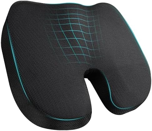 Memory Foam Seat Coccyx Cushion for Office Chair Pain Relief Cushion Pillow for Back Support Non-Slip Seat Pad for Office Desk, for Car, Travel and Wheelchair, Sciatica-Black