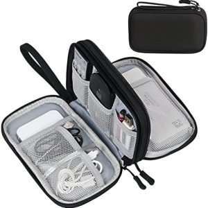 Simpolor Cable Organiser Bag, Double-Layer Electronics Accessories Bag Organiser for Cables, Universal Carry Travel Gadget Bag for Cables, Power Bank, USB Drive, Charger Hard Disk - Black
