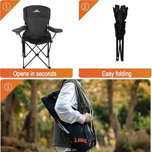 Camping Chair Lightweight Folding Portable Camping Chair with Cup Holder and Side Pocket Outdoor Folding Chair 120kg Capacity Fishing Chair for Outdoor, Fishing, Picnics and Travel Adventures Black - Image 6