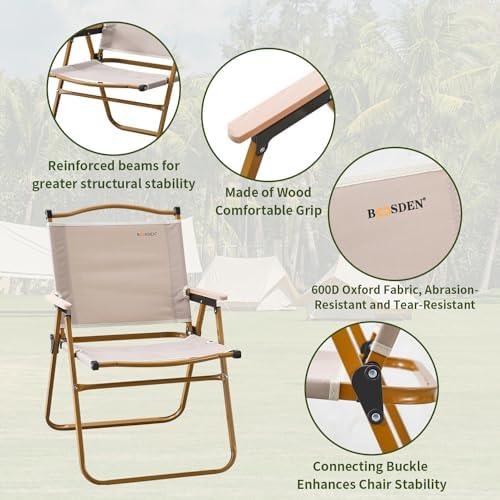 Camping Chair, Outdoor Garden Folding Chair, Wood Armrest Relax Camp Chairs, Portable Foldable Picnic Chair, Beach Chair, Lightweight Lawn Furniture for BBQ Party Picnic Camping Fishing Travel - Image 4