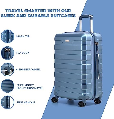 RMW Suitcase Large Medium Cabin Size | Hard Shell | Lightweight | 4 Dual Spinner Wheels | Trolley Luggage Suitcase | Hold Check in Luggage | TSA Combination Lock (Ice Blue, Cabin 20") - Image 6