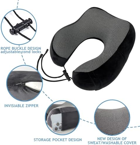 DAWNTREES 2 pack Travel Pillow Neck Support,Pure Memory Foam Neck Pillows for Travel Airplane, Business Trip with Luxury Bag, Travel Kit with 3D Contoured Eye Masks, Earplugs.…… - Image 5