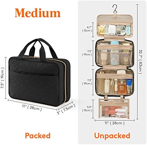Lifewit Travel Toiletry Bag, Large Hanging Makeup Bag Organizer for Women, Transparent Travel Cosmetic Bag with Hanging Hook for Full Size Bottles, Vacation Essentials, Medium, Black - Image 2