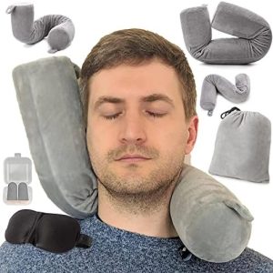 Travel Pillow Twist memory Foam Neck Pillow for Travel, Airplane, Buses, Trains at Home, Chin, Lumbar Leg Support, Bendable Roll Pillow (gray)