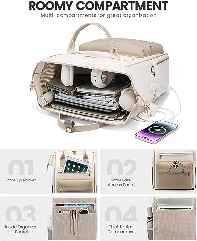 LOVEVOOK Backpack Womens, 15.6 Inch Laptop Travel Work Rucksack, Waterproof School Bag with USB Port for Teacher Nurse, Anti Theft Ladies Computer Back Pack for Office Business College Uni, Beige - Image 3