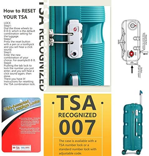 Kono Large Suitcase Hard Shell Travel Trolley 4 Spinner Wheels Lightweight Polypropylene Check in Luggage with TSA Lock (Turquoise,76cm/100L) - Image 8