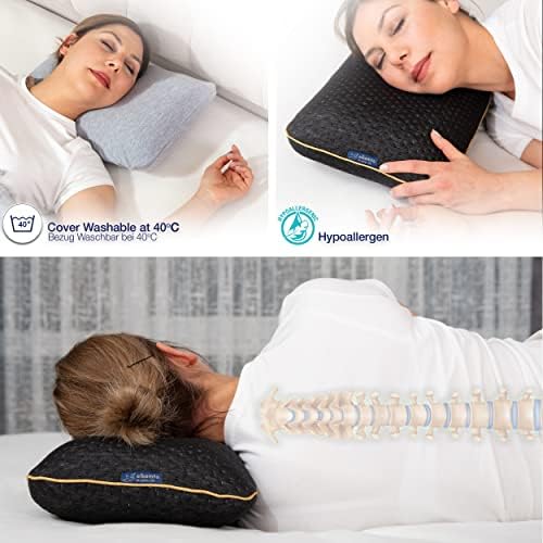 Travel Pillow - Ergonomic Neck Support Memory Foam with Temperature-Regulating Pillowcase - Includes Extra Cotton Cover and Carry Bag (15,7 x 10,6 x 3,9 In - Black + Extra Cover) - Image 5