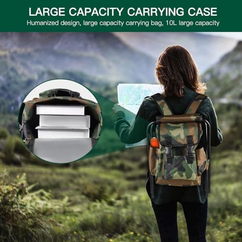 Backpack Chair, 2 in 1 Folding Camping Chair with Backpack Waterproof, Foldable Fishing Tackle Bag with Stool Seat 100kg Max, 10L Backpacking Fishing Stool for Hiking Picnic Travel - Image 6