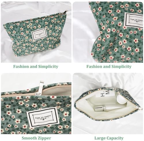 Cosmetic Bags, 2 Pcs Small Floral Canvas Cosmetic Bag, Rose Flower Printing Corduroy Toiletry Bag, Multifunctional Travel Makeup Bag with Metal Zipper for Women Girls Gift - Image 7