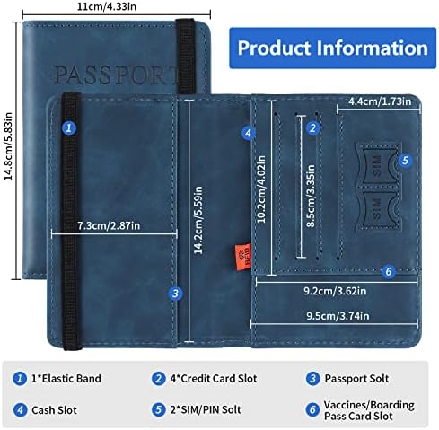 Cooja Passport Holder Cover Travel Wallet Organiser, Passport Case with RFID Blocking, PU Leather Travel Document Holder for Men&Women Travel Accessories (Blue) - Image 3