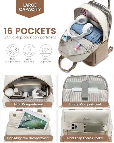 LOVEVOOK Backpack Womens, 15.6 Inch Fashion Laptop Rucksack Bag for Ladies, Lightweight Computer Backpack Work Bag with USB Port, Casual Daypacks Back Pack for School Uni Travel, Beige Khaki - Image 3