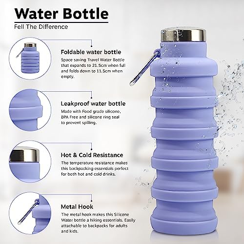 Collapsible Water Bottle Uk Brand Bpa Free Silicone Travel Essential Foldable Gym Bottle Leakproof Hiking Camping Accessories Cycling Bottle Yoga Bottle Kids 500ml - Image 3