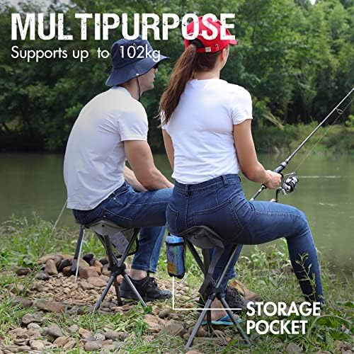 EVER ADVANCED Folding Stool Tripod Tall 53 cm Lightweight Camping Stool Compact Portable Fishing Tripod Camping Chair Collapsible for Outdoor Travel Walking Garden Backpack Hold Up 102 KG - Image 5