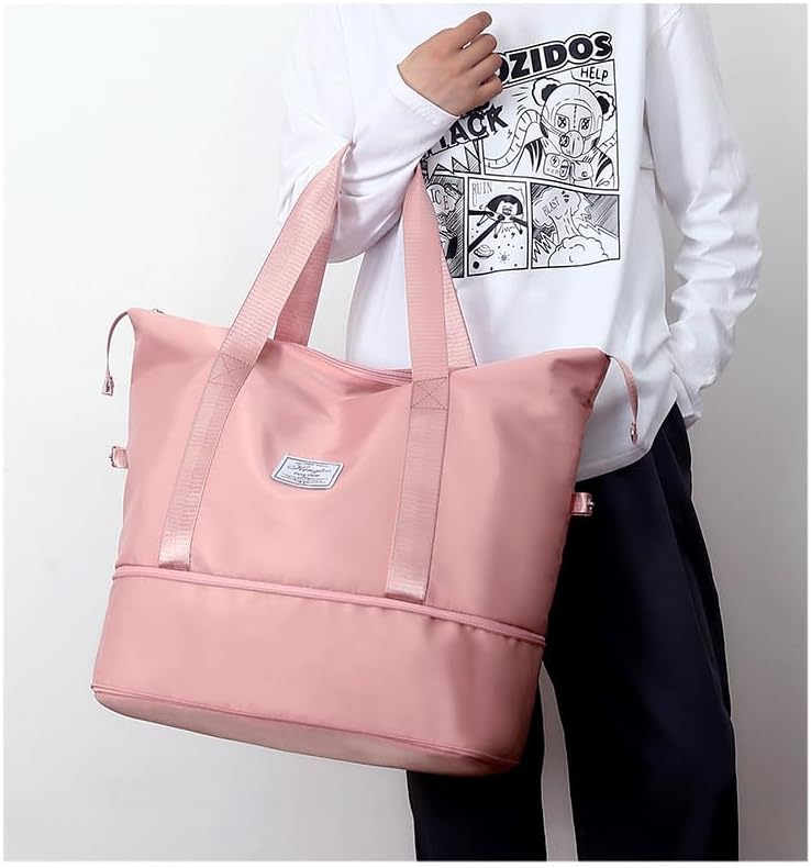 Flintronic Duffel Bag, Foldable Overnight Weekend Bags for Women, Lightweight Hospital Bag with Wet and Dry Separation Bag, Large Holdall/ Cabin Bag for Gym, Sports and Travel - Pink - Image 6