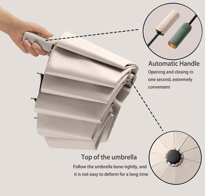 erised's bifrost French style Automatic Windproof Travel Portable Compact Folding Umbrella Auto Open Close/10 Ribs/UV Protection/Sun Rain/Handle Auto/Women Men - Image 3