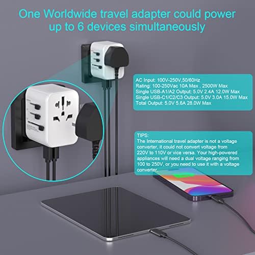 Universal Travel Adapter, Worldwide Travel Adapter with 2 USB A and 3 USB C Ports International Travel Plug Adapter with EU UK USA AU Plugs Power Socket Charger for Multi Countries - Image 3