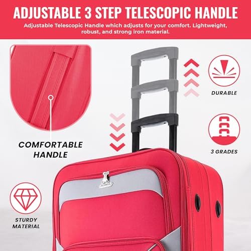 32" Extra Large Suitcase Lightweight Luggage Expandable Hold Check in Travel Bag on Wheels RED 129L - Image 6