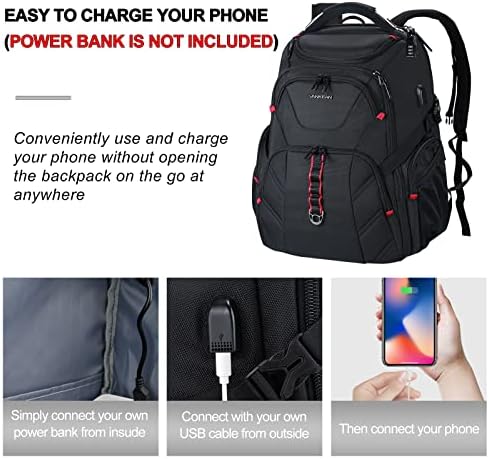 VANKEAN 17.3'' Travel Laptop Backpack TSA Friendly, Water Resistant Anti Theft Extra Large Backpack with RFID Pockets College Backpacks with USB Port for Men Women School Business Work Bag, Black - Image 6