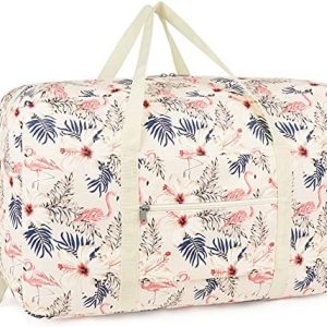for Airlines Large Cabin Bag 56x45x25 Foldable Travel Duffel Bag Holdall Tote Carry on Luggage Overnight for Women and Men 40L (Beige Flamingo)