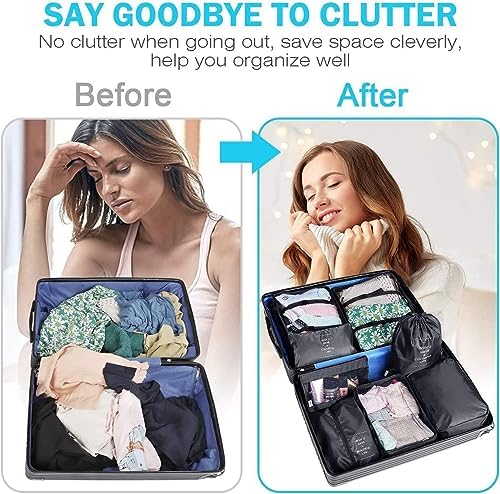 Packing Cubes for Suitcase, 8 PCS Travel Luggage Packing Organizers Waterproof Travel Essentials (Dark Black) - Image 3