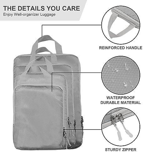 Compression Packing Cubes,Travel Storage Bag, Travel Packing Essentials for Suitcase Organizer Bags, Packing Organiser for Carry On Luggage (Grey, Set of 4) - Image 2