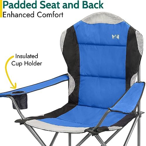 Trail High Back Folding Camping Chair, Luxury Padded Seat, Heavy Duty Tubular Steel, Cup Holder Armrest, Lightweight Portable, Outdoor Garden, Carry Bag - Image 5
