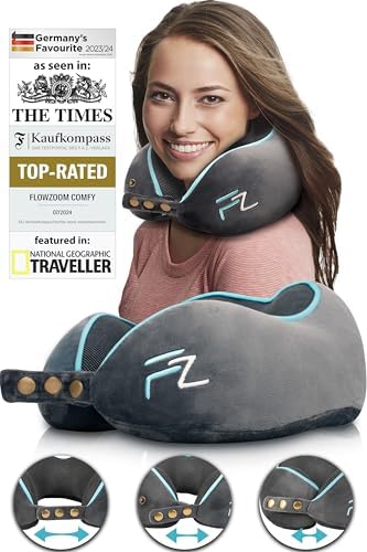 COMFY Travel Pillow for Airplane - Neck Pillow for Travel - Flight Pillow - Memory Foam Travel Pillows for Adults - Neck Cushion - Grey
