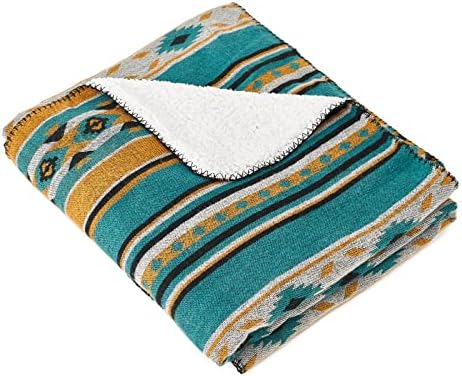 HORIMOTE HOME Aztec Patterned Soft Sherpa Throw Blanket Southwestern Navajo Tribal Style Warm Throw for Camping, Outdoor, Lightweight Boho Blanket for Couch, Bed, 127x152cm, Teal - Image 3