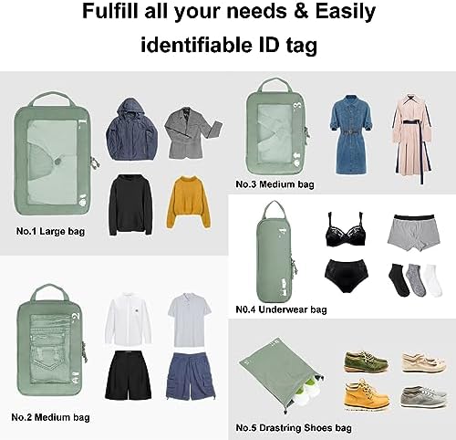 ECOHUB 5 Set Compression Packing Cubes for Suitcases Organiser Bags Travel Accessories with Shoes Bag Tear-resistant Travel Cubes with ID Tag Expandable Packing Bags(Green) - Image 8